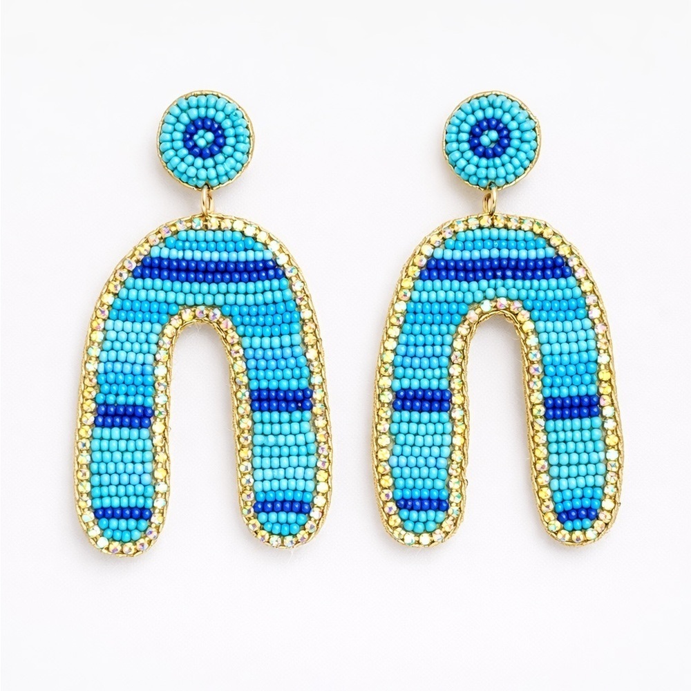 ⚜️ Blue and Gold Beaded Earrings